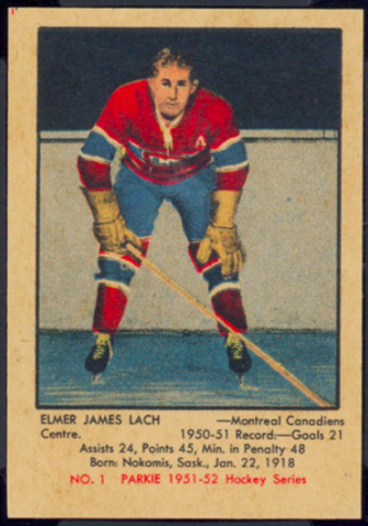 Elmer James Lach Hockey Card 1951 No. 1 Parkie