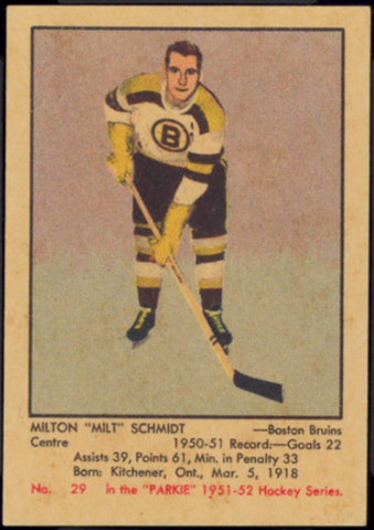 Milton "Milt" Schmidt Hockey Card 1951 Parkie No. 29