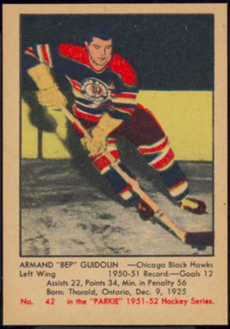 Armand "Bep" Guidolin Hockey Card 1951 Parkie No. 42