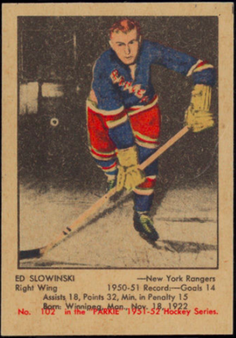 Ed Slowinski Hockey Card 1951 Parkie No. 102