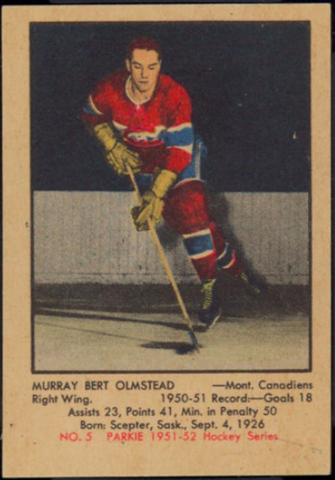 Bert Olmstead Hockey Card 1951 Parkie No. 5