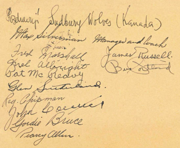 1938 Sudbury Wolves Team Autographs Card