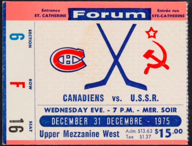 Montreal Canadiens vs Soviet Red Army Hockey Ticket December 31, 1975