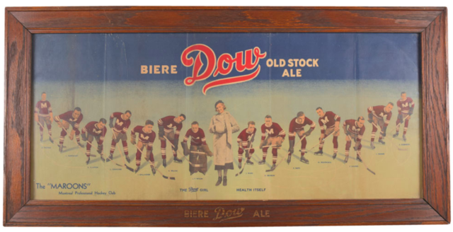Dow Old Stock Ale Picture with 1933 Montreal Maroons and The Dow Girl