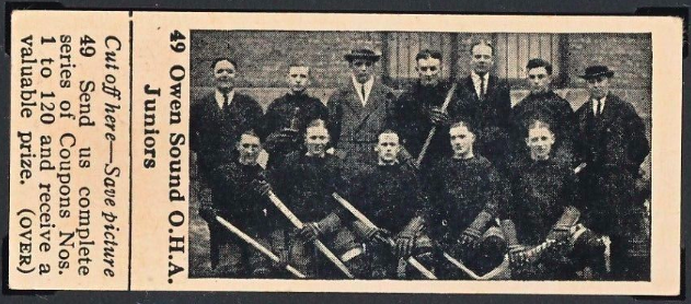 Owen Sound Greys Hockey Card 1925 Dominion Chocolates No. 49