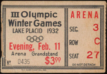 Olympic Winter Games Hockey Ticket 1932 Winter Olympics in Lake Placid
