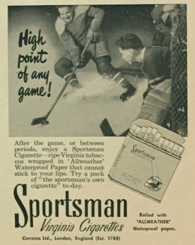 Sportsman Virginia Cigarettes Ad 1957 Hockey