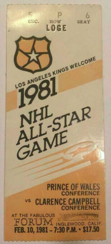 NHL All-Star Game Ticket 1981 At The Fabulous Forum, Los Angeles