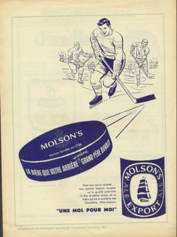 Vintage Molson's Export Beer Hockey Ad 1950s