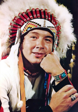 Reggie Leach in Indian Headdress 1975