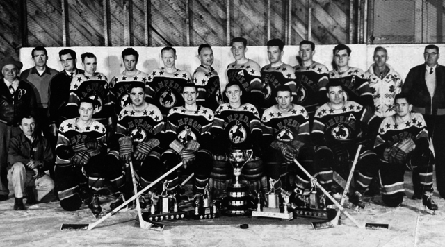 Ponoka Stampeders 1955 DE Black Trophy as Alberta Intermediate ‘A’ Hockey Champs