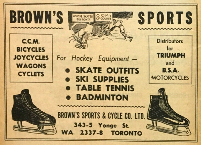 Brown's Sports & Cycle Co. Hockey Ad 1947