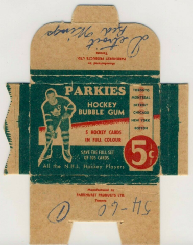 Parkies Hockey Card Wrapper/Box 1951 Parkhurst Products Ltd