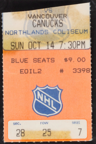 Wayne Gretzky First NHL Goal Ticket Stub October 14, 1979 vs Vancouver Canucks
