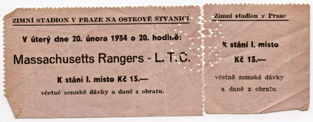 Antique Hockey Ticket 1934 Massachusetts Rangers vs LTC at Zimni Stadion