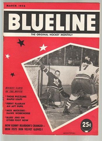 Ice Hockey Mag 1956  Blueline  Toronto Maple Leafs goalie cover