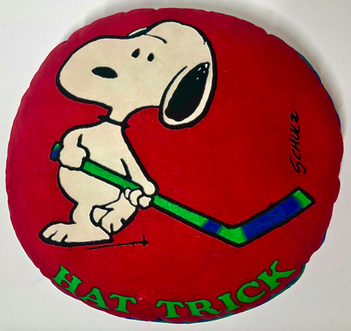 Snoopy Hockey - Snoopy Hockey Pillow - Snoopy Hockey Hat Trick Pillow 1970s 
