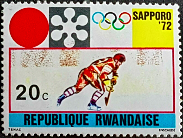 Hockey Stamp 1972 Sapporo Winter Olympics - Rwanda Stamp / Republique Rwandaise 