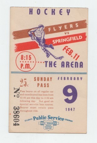 St Louis Flyers Ice Hockey Bus Pass 1947