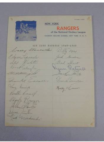 New York Rangers Ice Hockey Team Autographs 1949 