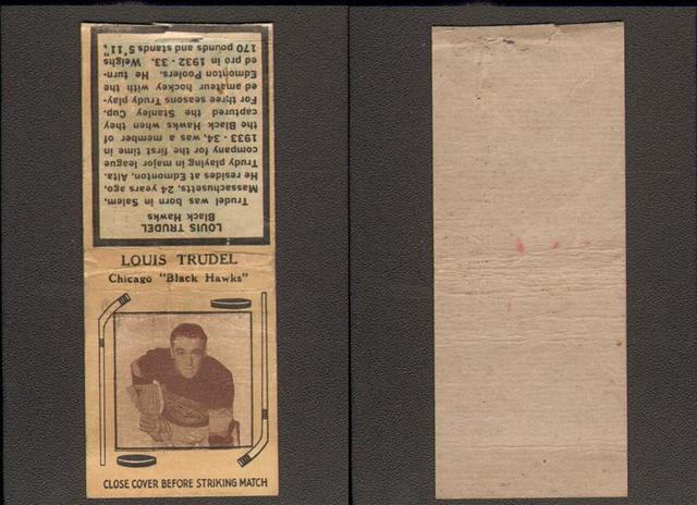 Hockey Matchbook 1936  Louis Trudel