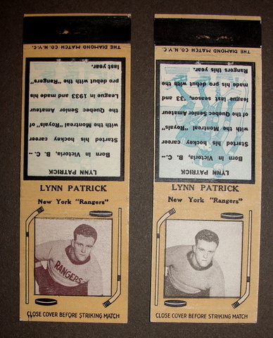Hockey Matchbooks 1936  Lynn Patrick