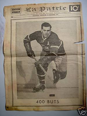 Ice Hockey Newspaper  1954  Maurice Richard 400 Goals