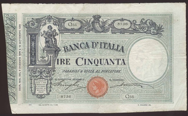 1899 Money 50 Lire 1 Very Rare
