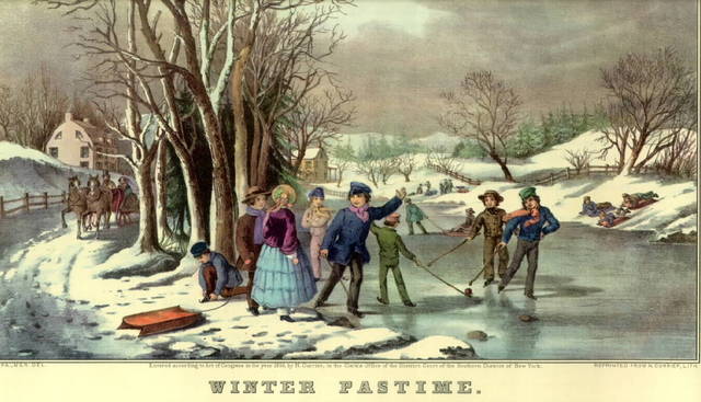 Currier and Ives Hockey Lithograph Print 1800s 