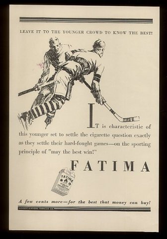Ice Hockey Fatima Cigarette Ad - 1927
