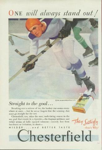 Ice Hockey Ad 1931 Chesterfield Cigarettes