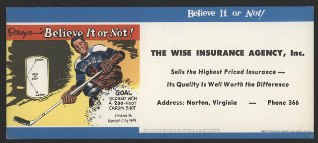 Ripley's Believe It or Not  Ice Hockey Ad 1949 
