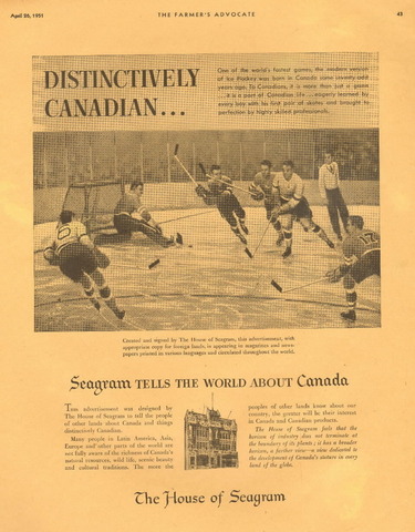 Ice Hockey Ad 1951  The House of Seagram