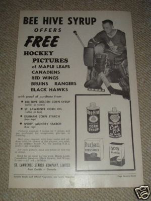 Ice Hockey Ad 1960s Bee Hive Syrup