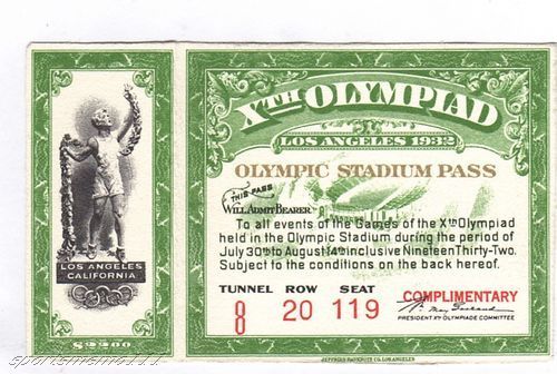 Field Hockey Ticket 1932 Oylmpics