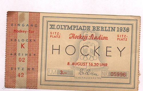 Field Hockey Ticket 1936 Olympics in Berlin