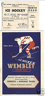 Wembley Monarchs Ice Hockey Ticket 1945
