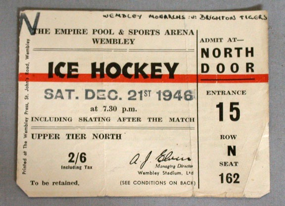 Wembley Monarchs Ice Hockey Ticket 1946