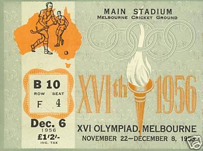 Field Hockey Ticket 1956 Gold Medal Game Olympics