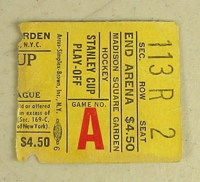 Stanley Cup Hockey Ticket 1962 Playoff's