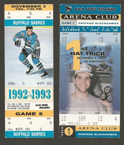San Jose Sharks Ice Hockey Tickets 1992