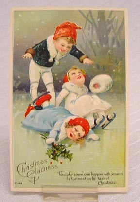 Antique  Christmas Card - Ice Skating -1880s