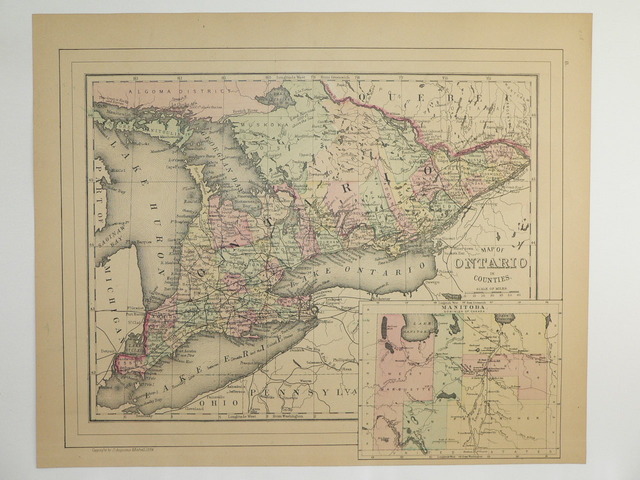 Map of Ontario - Great Lakes - 1885 