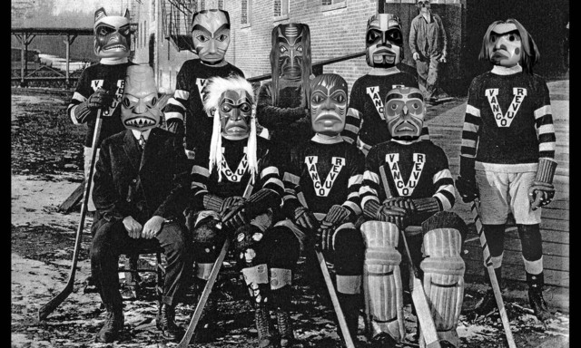 Vancouver Millionaires Ice Hockey Team with Native Masks