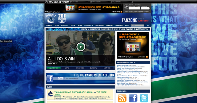 All I Do is Win video on Canucks.com Fan Zone homepage