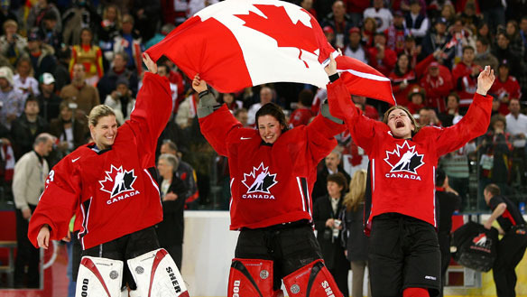 Team Canada waving the Canadian Flag at Winter Olympics