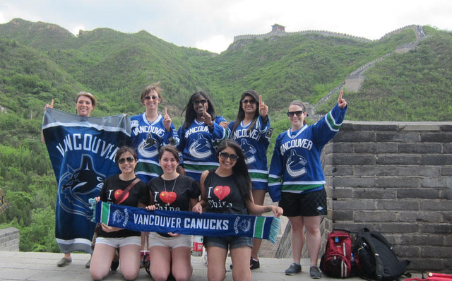 Vancouver Canucks Fans on The Great Wall of China