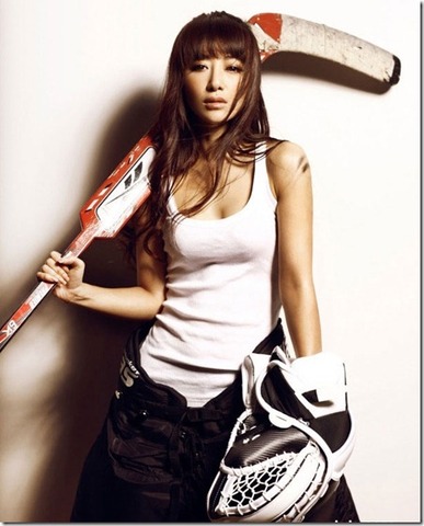Chen Zi Han wearing Ice Hockey goalie gear