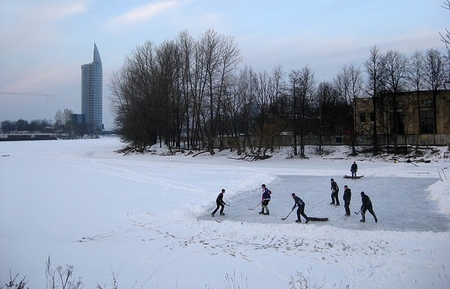 Pond Hockey Game in Pardaugava, Riga, Latvia