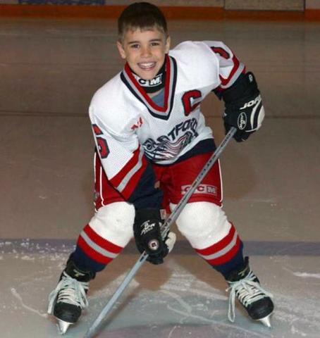 Justin Bieber when he played Ice Hockey for Stratford, Ontario